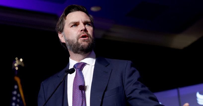 Republican vice presidential candidate and Sen. J.D. Vance speaks Thursday at the Faith & Freedom Coalition’s "God & Country Breakfast" at the Pfister Hotel in Milwaukee, Wisconsin.