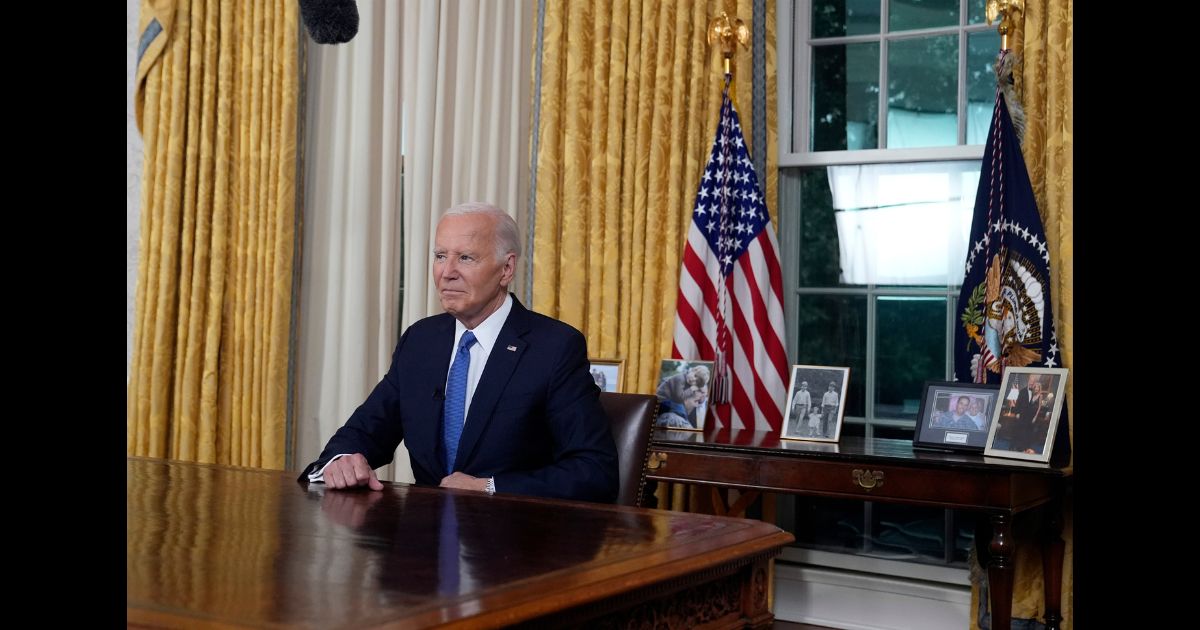 U.S. President Joe Biden concludes his address to the nation from the Oval Office of the White House on July 24, 2024 in Washington, DC.