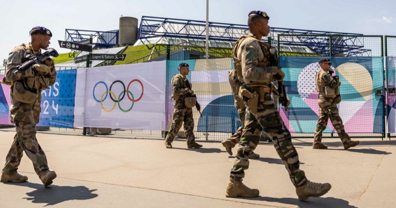 French armed forces patrol in Paris in preparation for the 2024 Games.