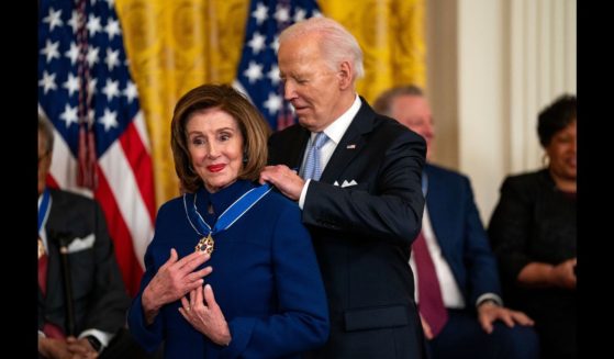 U.S. President Joe Biden presents the Presidential Medal of Freedom to Former Speaker of the House Nancy Pelosi (D-CA) during a ceremony in the East Room of the White House on May 3, 2024 in Washington, DC.