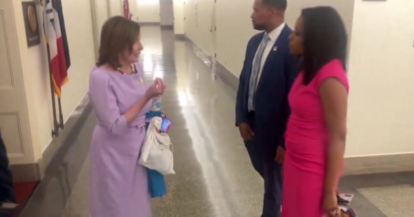 This X screen shot shows former speaker Nancy Pelosi snapping at ABC News reporter Rachel Scott.