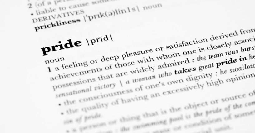 This image shows a close-up of the term pride and its definition as found in a dictionary.