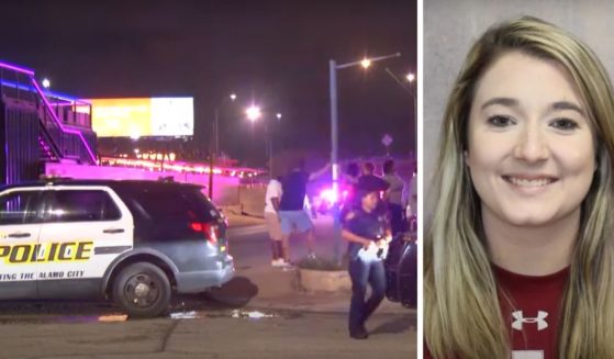 These YouTube screen shots shows (L) San Antonio police responding to a shooting and (R) Ayden Rose Burt, who was shot and killed at Smoke Skybar in San Antonio, Texas, on July 23, 2024.