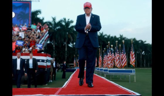 Former President Donald Trump arrives for his campaign rally at the Trump National Doral Golf Club on July 9, 2024 in Doral, Florida. Trump continues to campaign across the country.