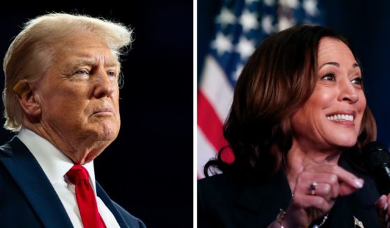 (L) U.S. Republican Presidential nominee former President Donald Trump speaks to attendees during his campaign rally at the Bojangles Coliseum on July 24, 2024 in Charlotte, North Carolina. (R) US Vice President Kamala Harris attends a moderated conversation with former Trump administration national security official Olivia Troye and former Republican voter Amanda Stratton on July 17, 2024 in Kalamazoo, Michigan.