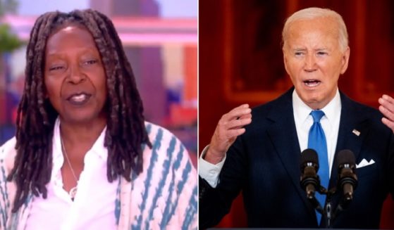 "The View" co-host Whoopi Goldberg, left, on the show on Monday; President Joe Biden, right, in a file photo from the White House on July 1.