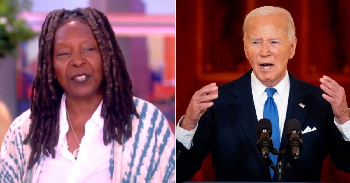 "The View" co-host Whoopi Goldberg, left, on the show on Monday; President Joe Biden, right, in a file photo from the White House on July 1.