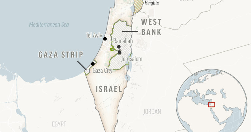 This is a locator map of Israel and the Palestinian Territories.