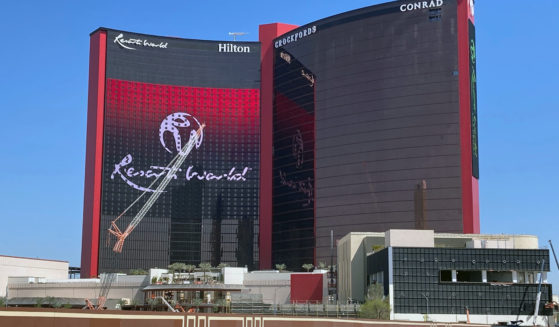 Resorts World Las Vegas is shown under construction, April 19, 2021, in Las Vegas. The Nevada Gaming Board accused the Resorts World casino of turning a blind eye to illegal bookkeeping in a complaint filed on Thursday.