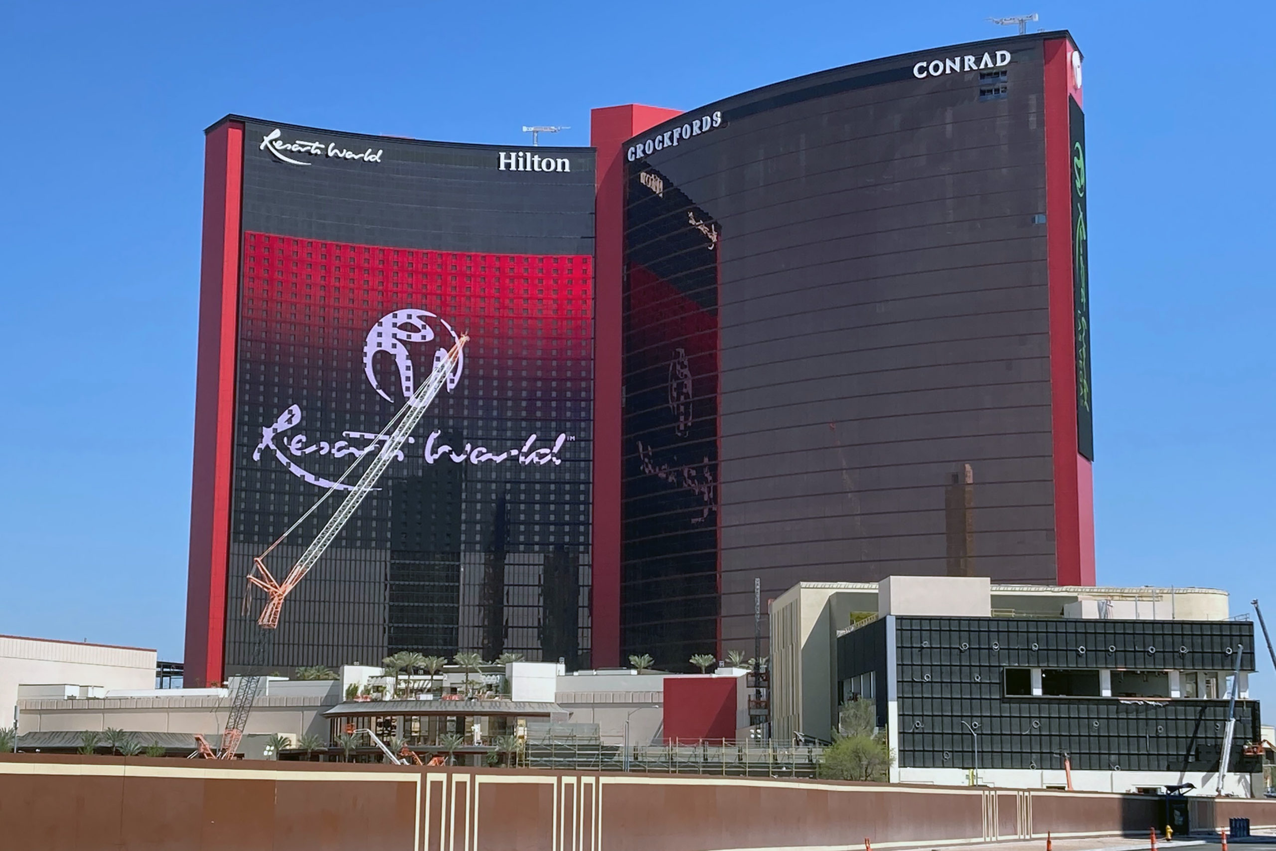 Resorts World Las Vegas is shown under construction, April 19, 2021, in Las Vegas. The Nevada Gaming Board accused the Resorts World casino of turning a blind eye to illegal bookkeeping in a complaint filed on Thursday.