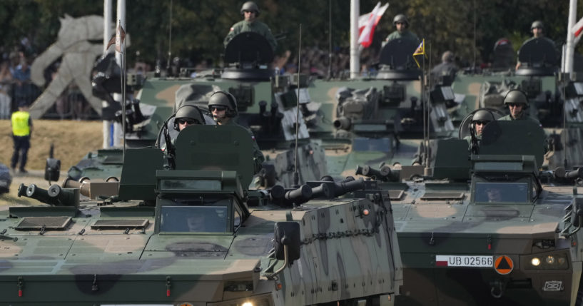 Poland's military parade during the annual observances on Poland's armed forces holiday in Warsaw, Poland, on August 15, 2024.