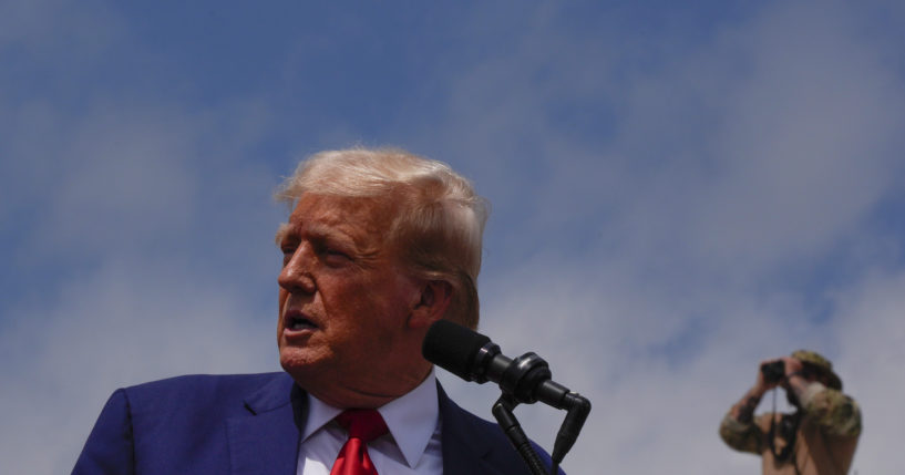 Republican presidential nominee former President Donald Trump speaks during a campaign rally at North Carolina Aviation Museum on Aug. 21 in Asheboro, North Carolina.