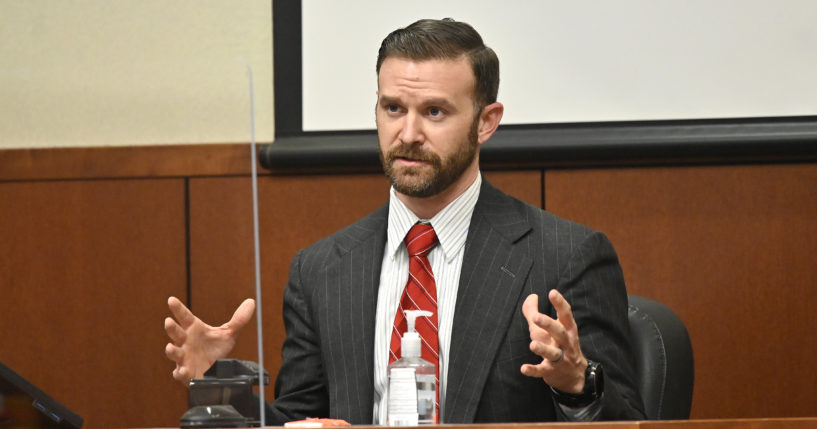 Sgt. Kyle Meany of the Louisville Metro Police Department testifies, February 23, 2022, in Louisville, Kentucky.