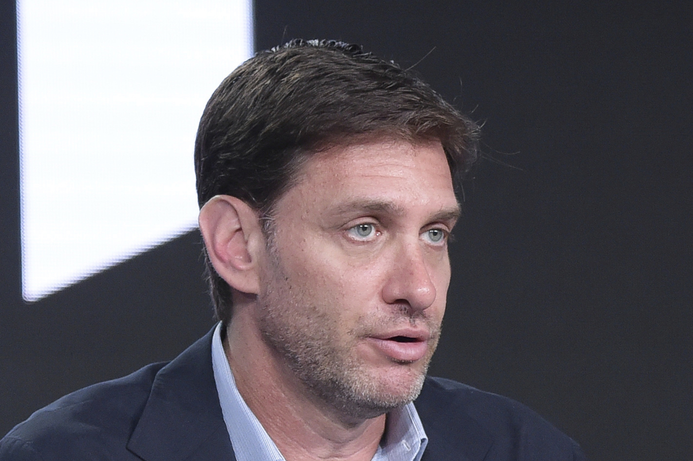 Mike Greenberg, left, and Jalen Rose, not pictured, participate in the "Get Up" panel during the ESPN Television Critics Association Winter Press Tour, January 12, 2018, in Pasadena, California.