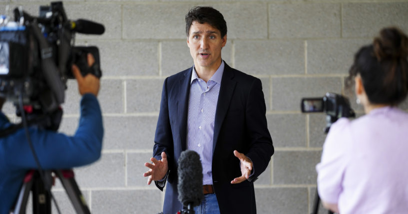 Prime Minister Justin Trudeau delivers a statement on the potential rail strike following an event in Gatineau, Quebec on Wednesday. (Sean Kilpatrick - The Canadian Press / AP)