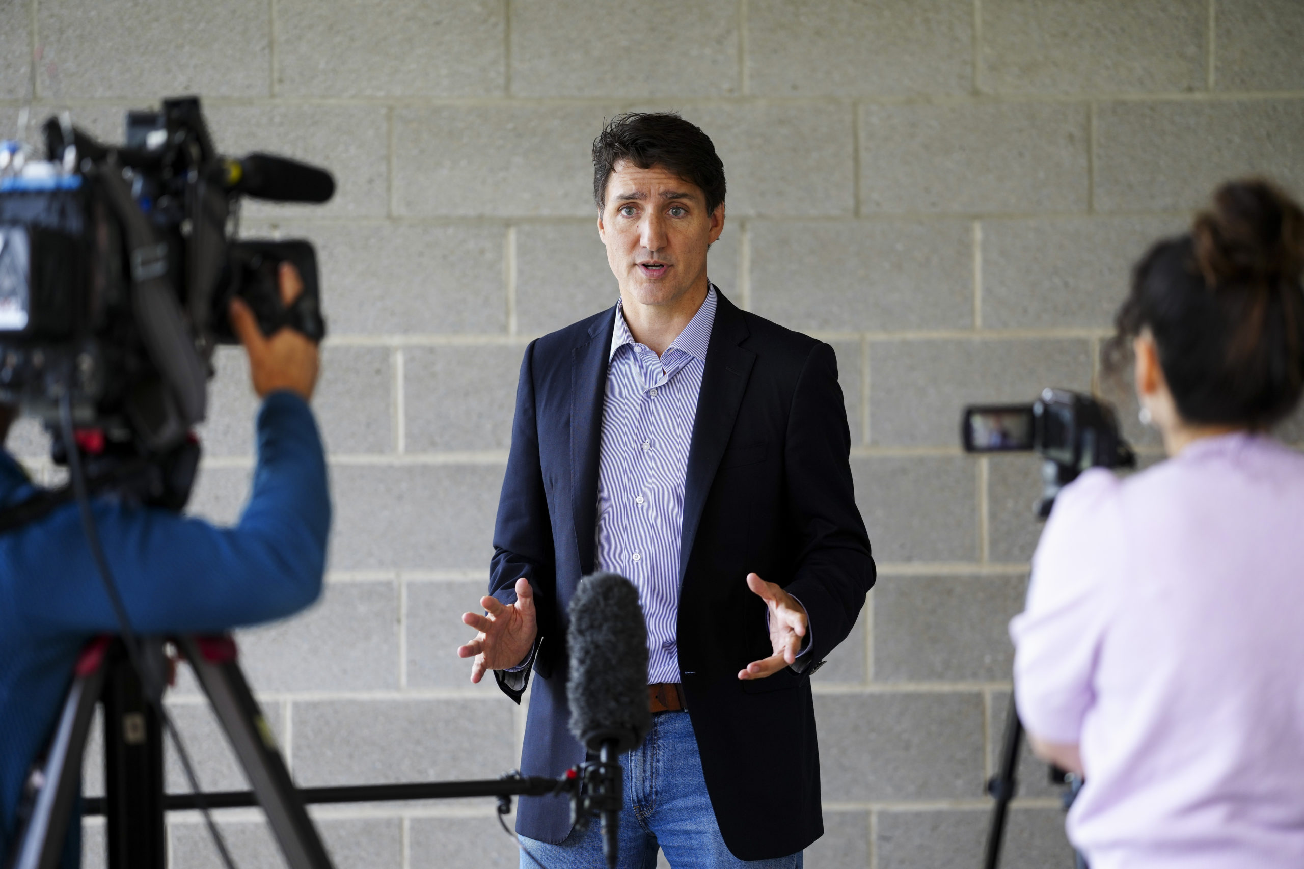 Prime Minister Justin Trudeau delivers a statement on the potential rail strike following an event in Gatineau, Quebec on Wednesday. (Sean Kilpatrick - The Canadian Press / AP)