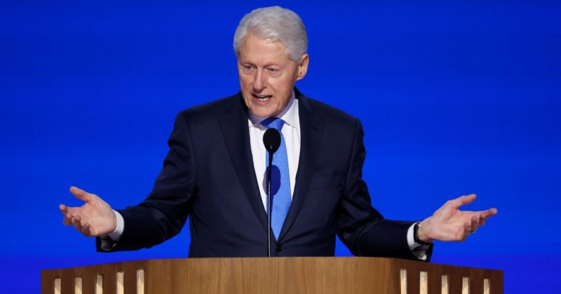 Former President Bill Clinton speaks on stage during the third day of the Democratic National Convention at the United Center in Chicago, Illinois, on Wednesday.