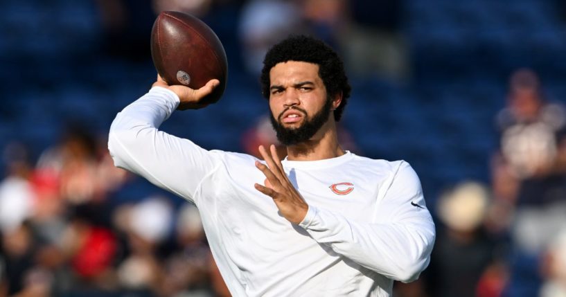 Chicago Bears quarterback Caleb Williams warms up prior to the 2024 Pro Football Hall of Fame Game against the Houston Texans in Canton, Ohio, on Aug. 1.