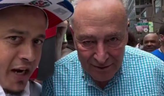 At Sunday's New York City Dominican Day Parade, Sen. Chuck Schumer, right, thought he was posing for a photo with a constituent, but he ended up getting confronted instead.