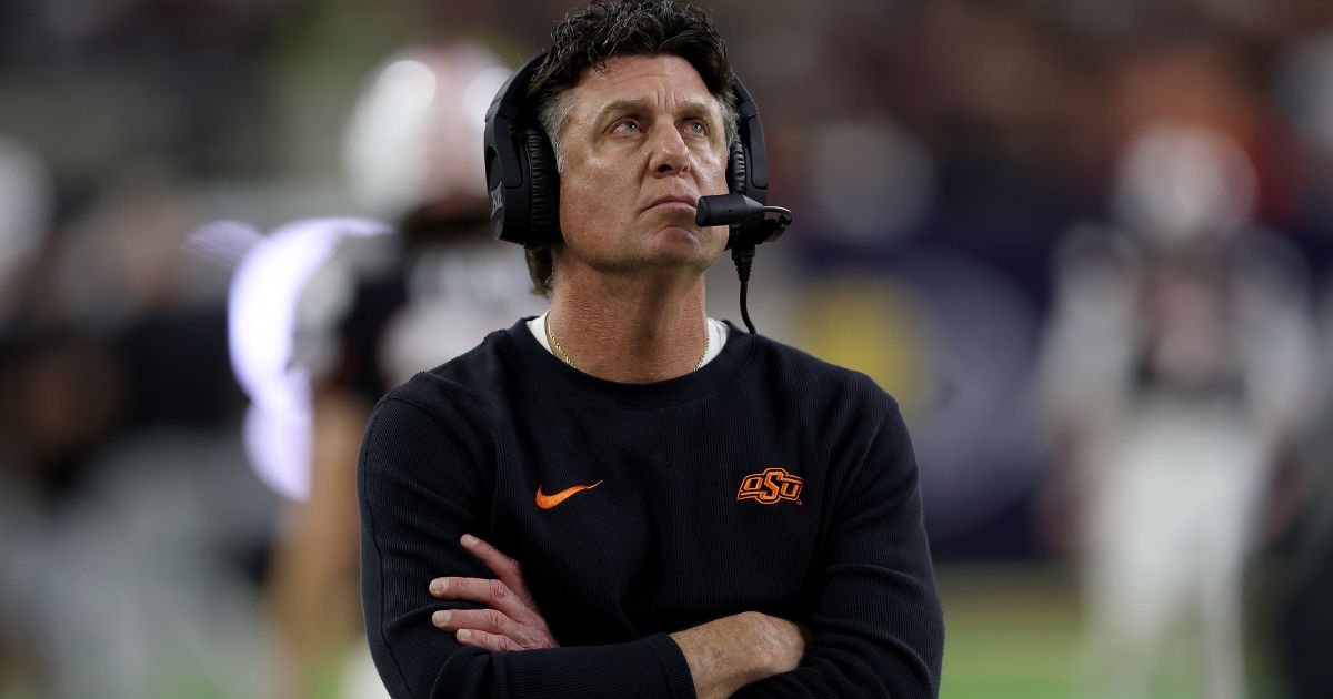 Head coach Mike Gundy of the Oklahoma State Cowboys reacts on the sideline in the second half against the Texas A&M Aggies in Houston, Texas, on Dec. 27, 2023.