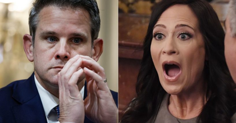 Former Rep. Adam Kinzinger, left, and former White House press secretary Stephanie Grisham, right, will be speaking at the second night of the DNC in Chicago, Illinois, on Tuesday.