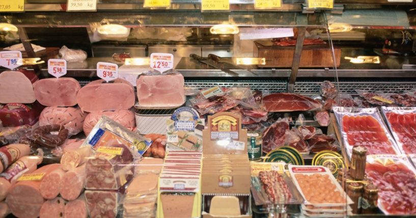 This stock image shows a deli meat counter.