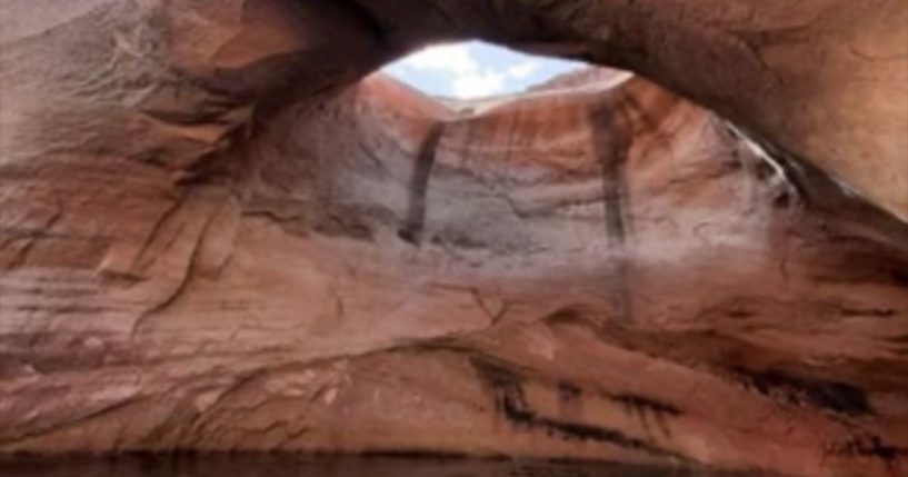 The Double Arch at Lake Powell in Arizona is pictured before its collapse on Aug. 8.