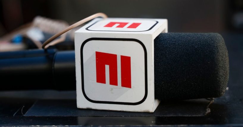 A detail of the ESPN logo is pictured on a microphone following a game between the Seattle Mariners and the New York Mets in Seattle, Washington, on Aug. 11.