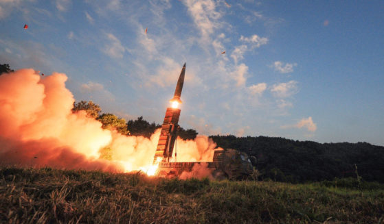 EAST COAST, SOUTH KOREA - SEPTEMBER 4: In this handout photo released by the South Korean Defense Ministry, South Korea's Hyunmu-2 ballistic missile is fired during an exercise aimed to counter North Korea's nuclear test on September 4, 2017 in East Coast, South Korea. South Korea's military said Monday it conducted a combined live-fire exercise in response to North Korea's sixth nuclear test a day earlier.