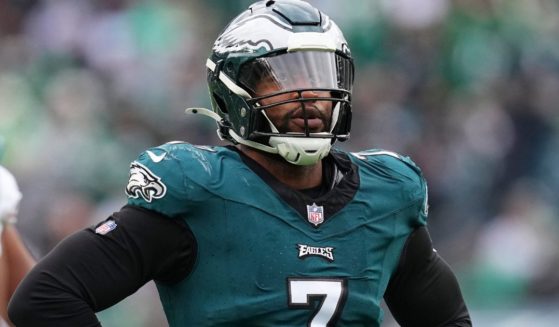 Haason Reddick of the Philadelphia Eagles looks on in a game against the Arizona Cardinals in Philadelphia, Pennsylvania, on Dec. 31, 2023.