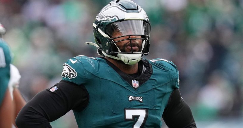 Haason Reddick of the Philadelphia Eagles looks on in a game against the Arizona Cardinals in Philadelphia, Pennsylvania, on Dec. 31, 2023.