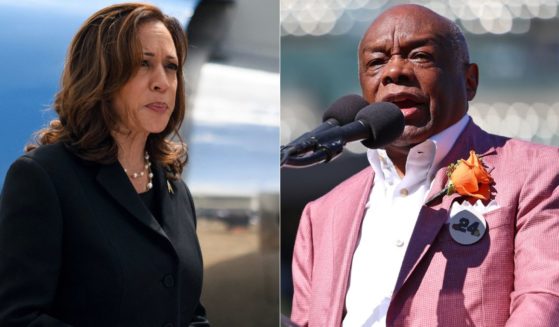 Willie Brown, right, the one-time lover of Vice President Kamala Harris, left, claims to have a photograph of Harris on former President Donald Trump's jet.