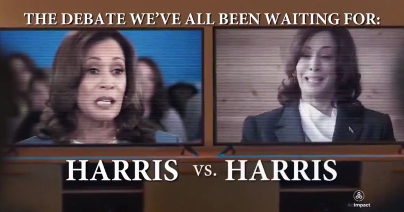 A campaign ad for the GOP 2024 presidential nominee, and former President Donald Trump, features the Democratic presidential nominee, Vice President Kamala Harris, repeatedly contradicting herself in a "debate."