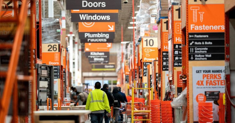 People shop at a Home Depot store in Hyattsville, Maryland, on Feb. 22, 2022.