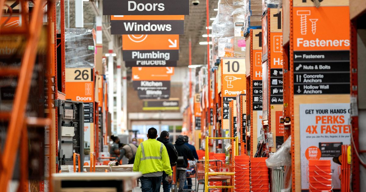 People shop at a Home Depot store in Hyattsville, Maryland, on Feb. 22, 2022.