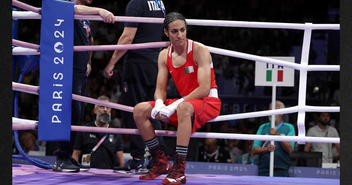 Imane Khelif of Team Algeria looks on after Angela Carini of Team Italy abandons the Women's 66kg preliminary round match in the first round on day six of the 2024 Olympic Games Thursday in Paris.