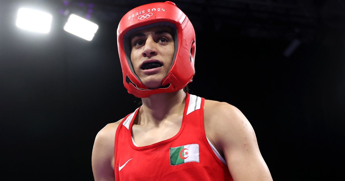 Algerian boxer Imane Khelif looks on prior to the Women's 66kg preliminary round match against Angela Carini of Italy at the Paris Olympics in Paris, France, on Thursday.