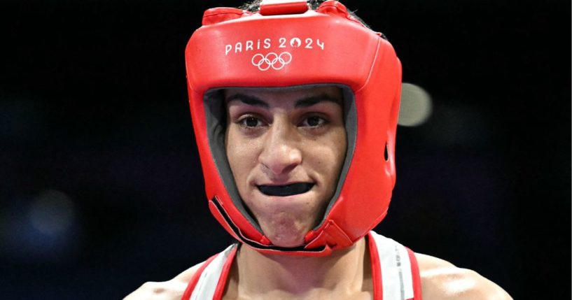 Algeria's Imane Khelif reacts prior to the match against Hungary's Anna Luca Hamori in the women's 66kg quarter-final boxing match during the Paris 2024 Olympic Games on Saturday.