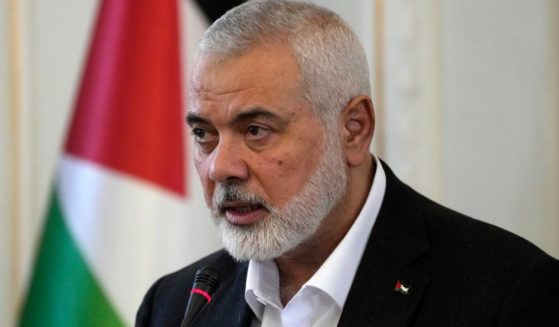 Hamas chief Ismail Haniyeh speaks during a media briefing after his meeting with Iranian Foreign Minister Hossein Amirabdollahian in Tehran, Iran, on March 26.