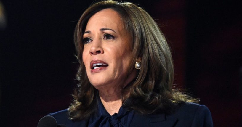 Vice President Kamala Harris speaks on the fourth and last day of the Democratic National Convention in Chicago, Illinois, on Aug. 22.