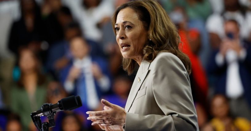 Vice President Kamala Harris speaks at Prince George’s Community College in Largo, Maryland, on Thursday.