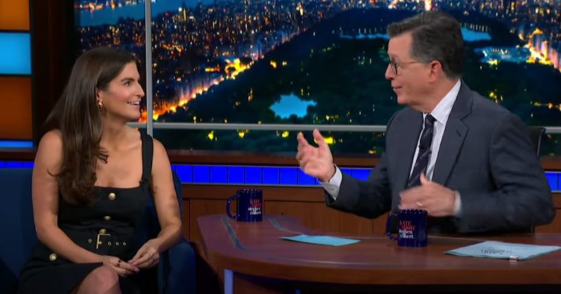 On Monday's episode of "The Late Show with Stephen Colbert," host Stephen Colbert, right, and CNN's Kaitlan Collins, left, were taken aback when the audience laughed at Colbert calling CNN "objective."