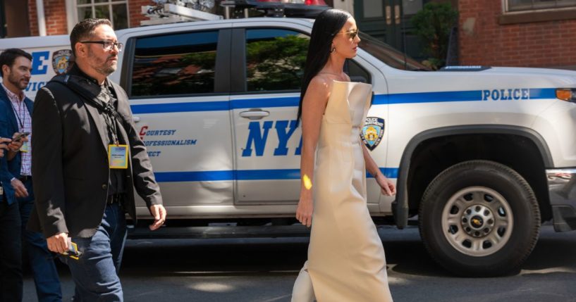 Katy Perry, right, arrives at the Stonewall Inn in New York City on June 28.