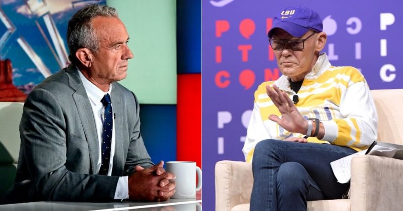 On Monday, James Carville, right, attacked former independent candidate Robert Kennedy Jr., left, claiming Kennedy belongs in a mental institution.