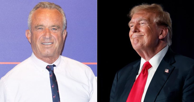 Nicole Shanahan, the running mate to independent presidential candidate Robert Kennedy Jr., left, claimed that Kennedy is considering dropping out of the election and endorsing former President Donald Trump, right.