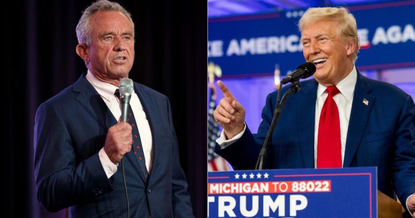 After Nicole Shanahan, the running mate for independent presidential candidate Robert Kennedy Jr., said on Tuesday that Kennedy, left, is considering dropping out and endorsing former President Donald Trump, Trump, right, responded, saying he would consider giving Kennedy a position in his administration.