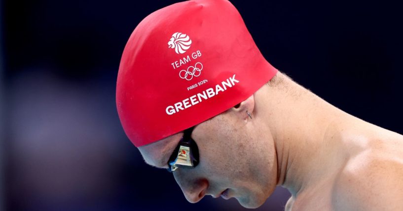 Luke Greenbank of the U.K. prepares to swim in a 200-meter backstroke heat at the Olympics in Nanterre, France, on Wednesday.