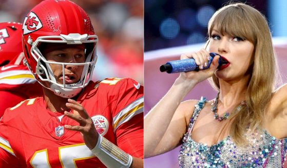 Kansas City Chiefs quarterback Patrick Mahomes, left, has said that Taylor Swift, right, has shown an interest in football - and may be trying to help the team.