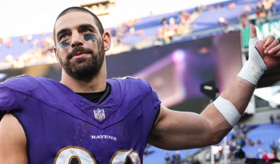 Mark Andrews #89 of the Baltimore Ravens, seen after a game against the Seattle Seahawks Nov.. 5 in Baltimore, Maryland, was involved in a car accident Wednesday but was not injured, the team announced.