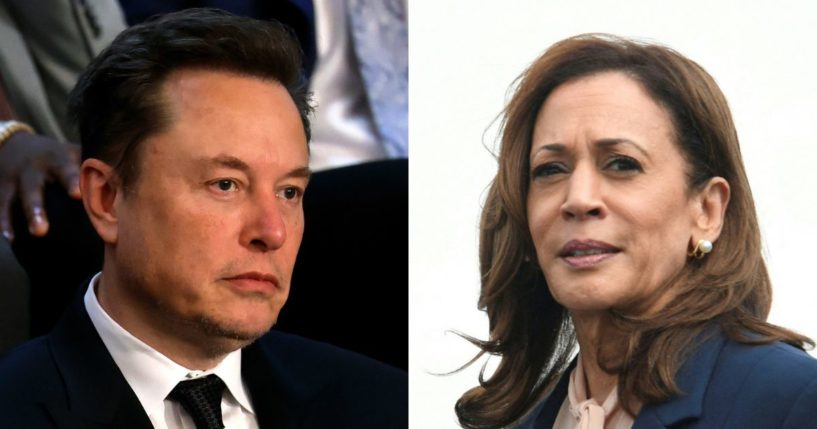 Elon Musk, left, discussed inflation in a Friday X post, and his explanation points out how Vice President Kamala Harris', right, strategy would make it worse.